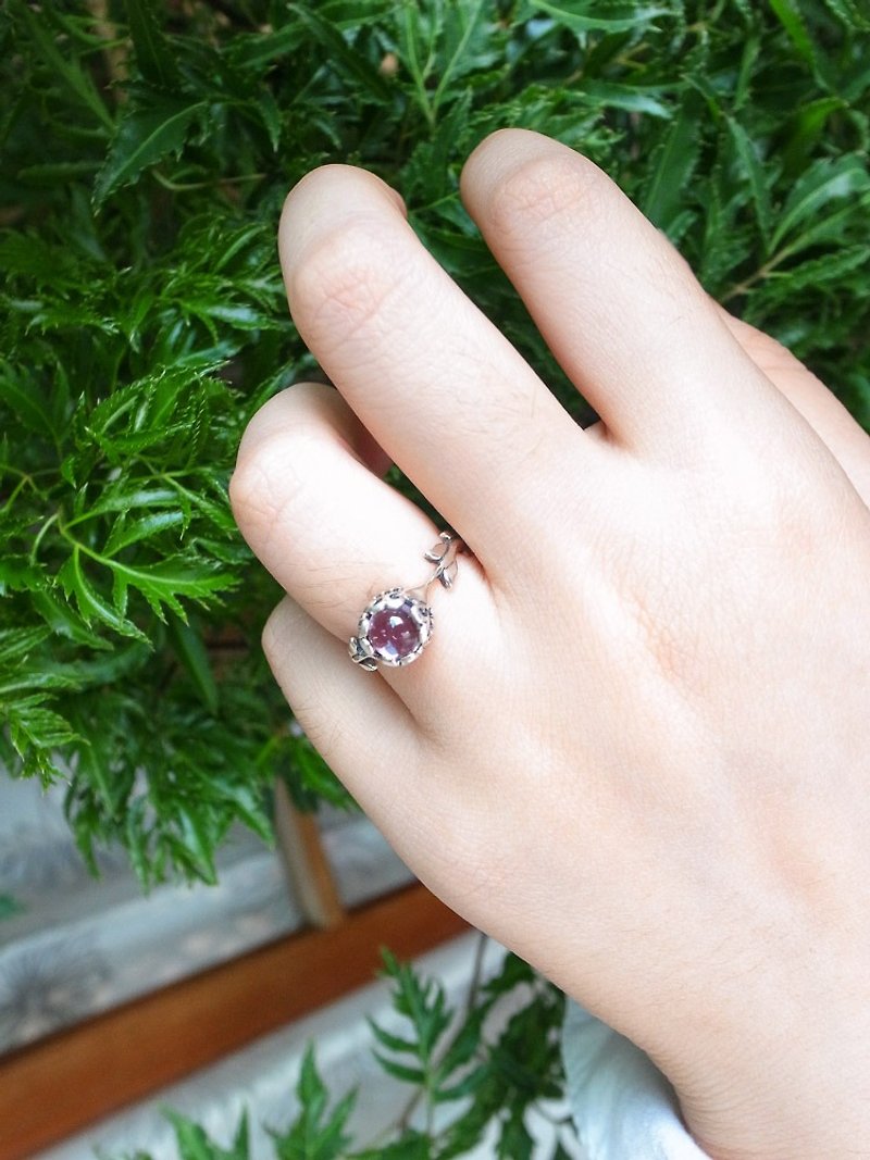 古典枝葉雕紋寶石戒指-紫水晶 925純銀飾 - 戒指 - 其他金屬 銀色