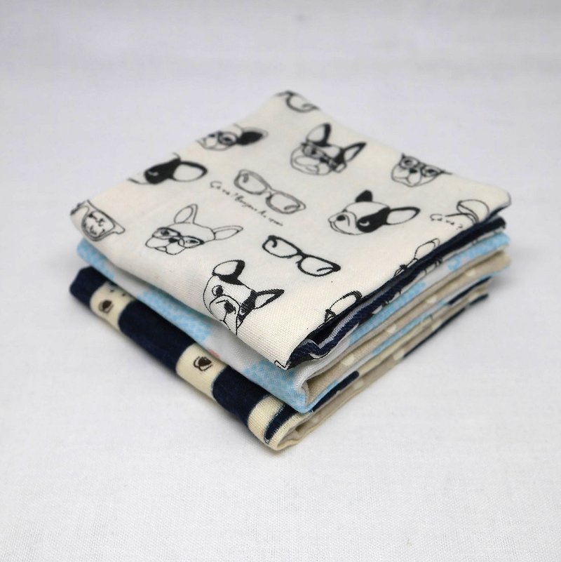 Japanese Handmade 6 layer of gauze mini-handkerchief/ 3 pieces in 1unit - 圍兜/口水巾 - 棉．麻 白色