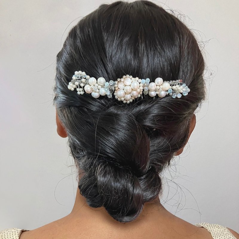 Pearl hair comb , Bridal classic elegant pearl hair pin, 淡水珍珠梳 - 髮圈/髮夾 - 珍珠 白色