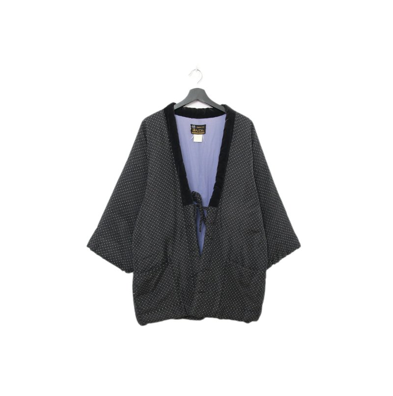 Back to Green - Hanten pt-18 from Japan, dark grey with an all-over square pattern /vintage - ชุดนอน/ชุดอยู่บ้าน - ผ้าฝ้าย/ผ้าลินิน 