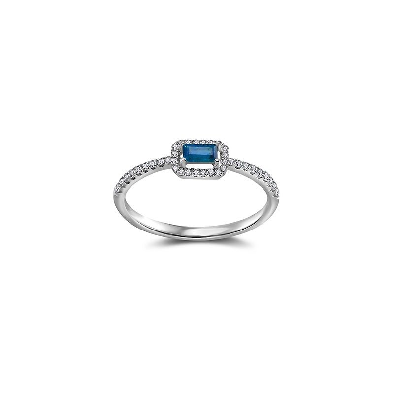 ダイヤモンドの縁取りが施された 18k サファイア リング - リング - 宝石 ブルー