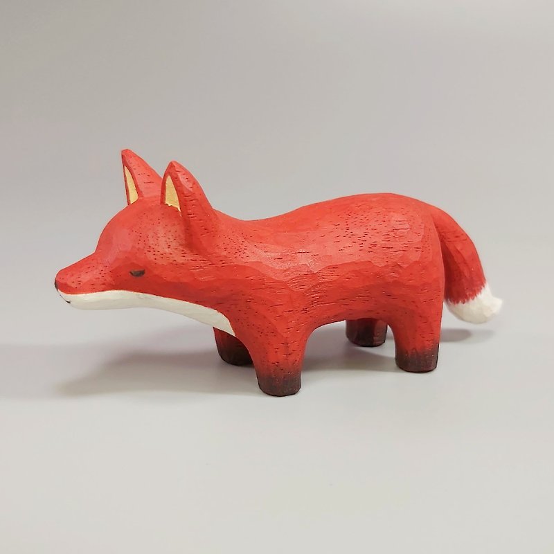 Fox wood carving artwork - Stuffed Dolls & Figurines - Wood Red