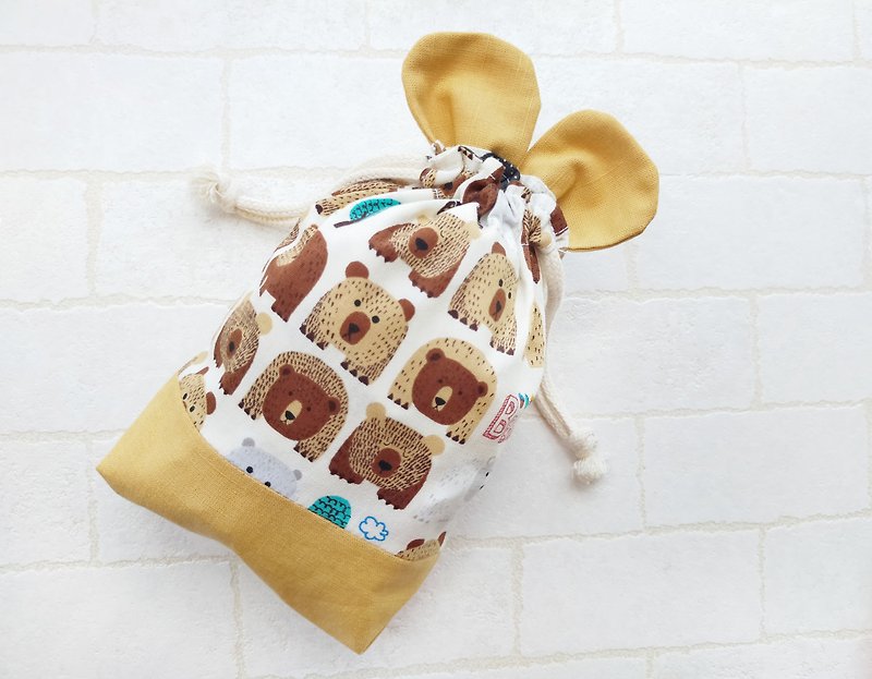 Square caramel bear little monster bag/string pocket/mobile phone bag/carrying bag - กระเป๋าเครื่องสำอาง - ผ้าฝ้าย/ผ้าลินิน 