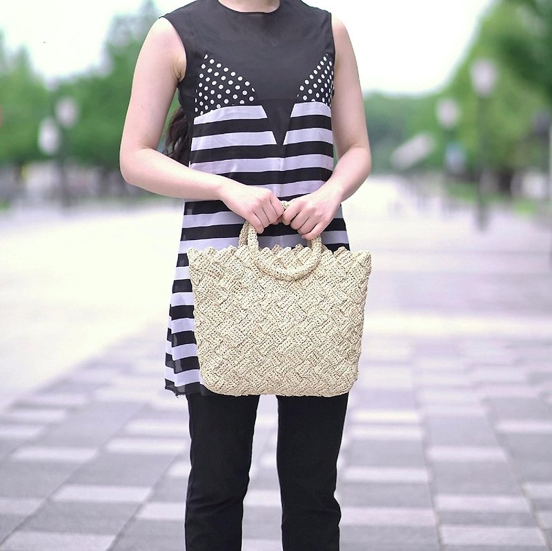 WEAVED BAG - Straw Raffia hand Crochet Bag - Handbags & Totes - Eco-Friendly Materials Brown