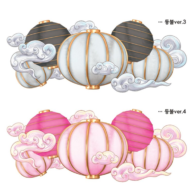 Oriental sky lanterns 5types (blackraccoon) Vintage collage design paper sticker - 貼紙 - 紙 多色