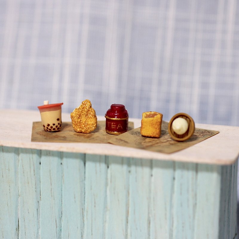 袖珍台灣點心套組 Miniature Taiwan Dessert Earring Set - 耳環/耳夾 - 黏土 橘色