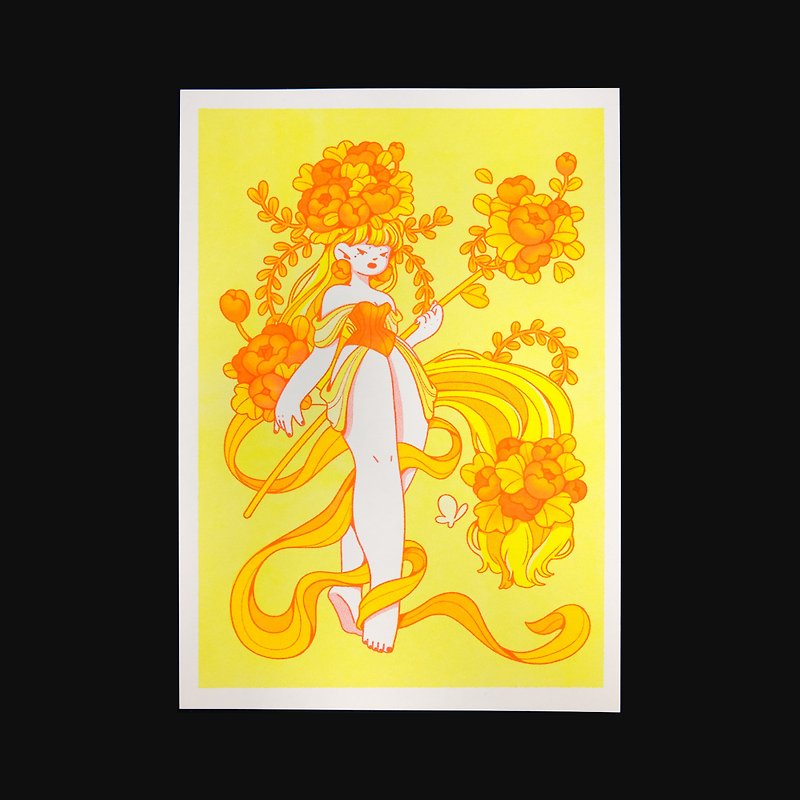 Flower Girl Riso Print Poster Original Independent Poster - Other - Paper Multicolor