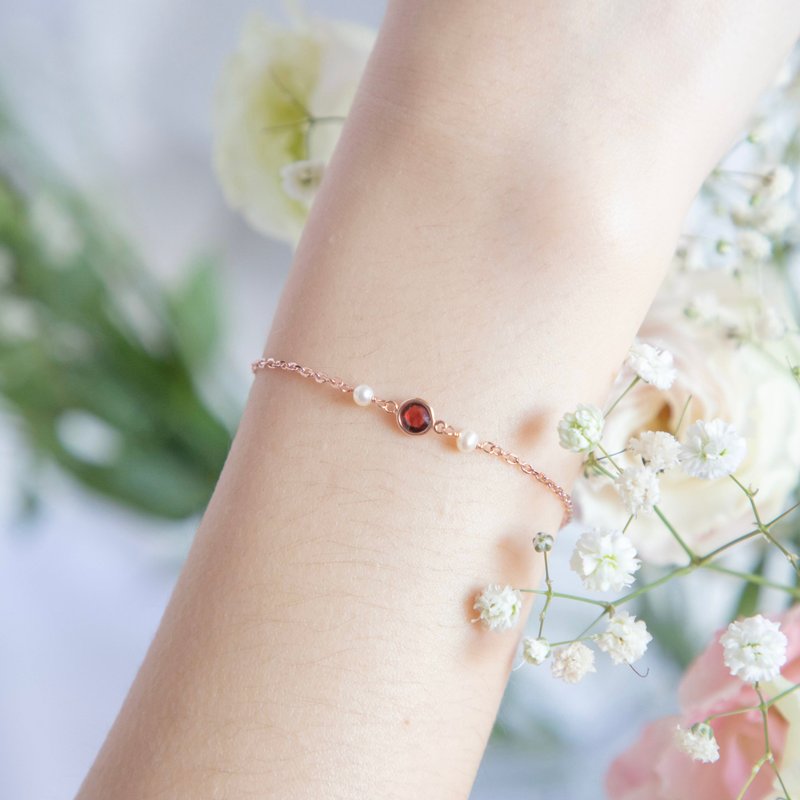 Stone Rose Gold plated 925 sterling silver pearl bracelet Junior - สร้อยข้อมือ - เครื่องเพชรพลอย สีเงิน