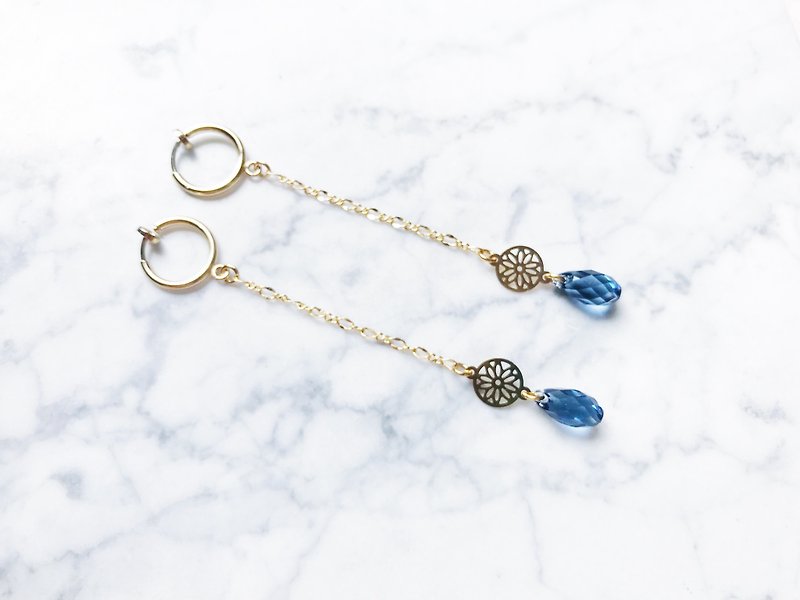 "Blue Côte d'Azur" drops a pair of classic long earrings - Earrings & Clip-ons - Other Metals 