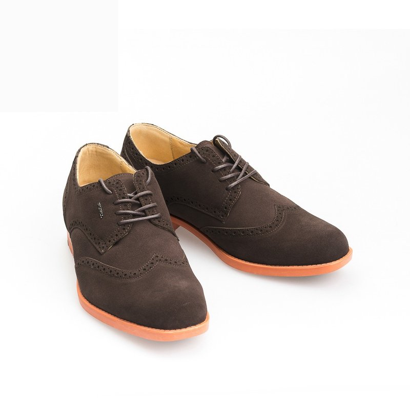MIT [Fashion Wing Pattern Lightweight Gentleman Leather Shoes-Dark Coffee] Gentleman Shoes Derby Shoes Design Leather Shoes - รองเท้าหนังผู้ชาย - หนังแท้ สีนำ้ตาล