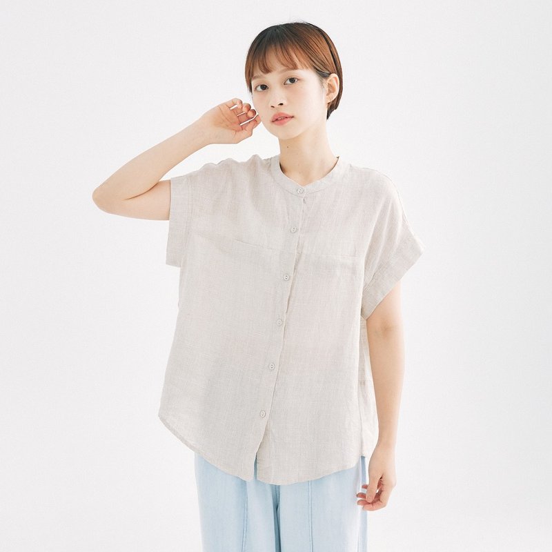 【Simply Yours】千鳥格亞麻襯衫 米白F - 女襯衫 - 棉．麻 白色
