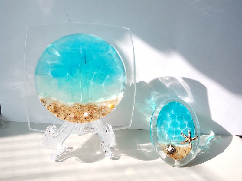 Handmade Coasters, Pressed flower Coasters,The Ocean - ที่รองแก้ว - อะคริลิค สีน้ำเงิน