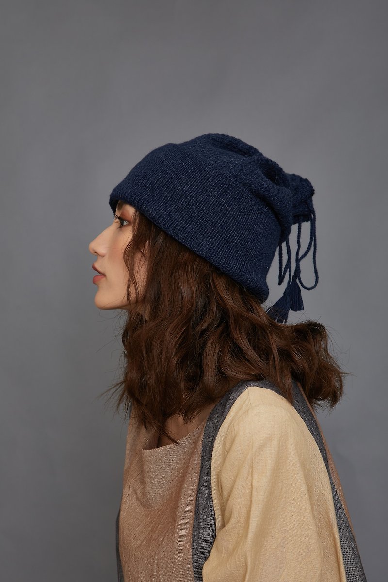 Alpaca hair hat neckline _ dark blue _ fair trade - Hats & Caps - Wool Blue