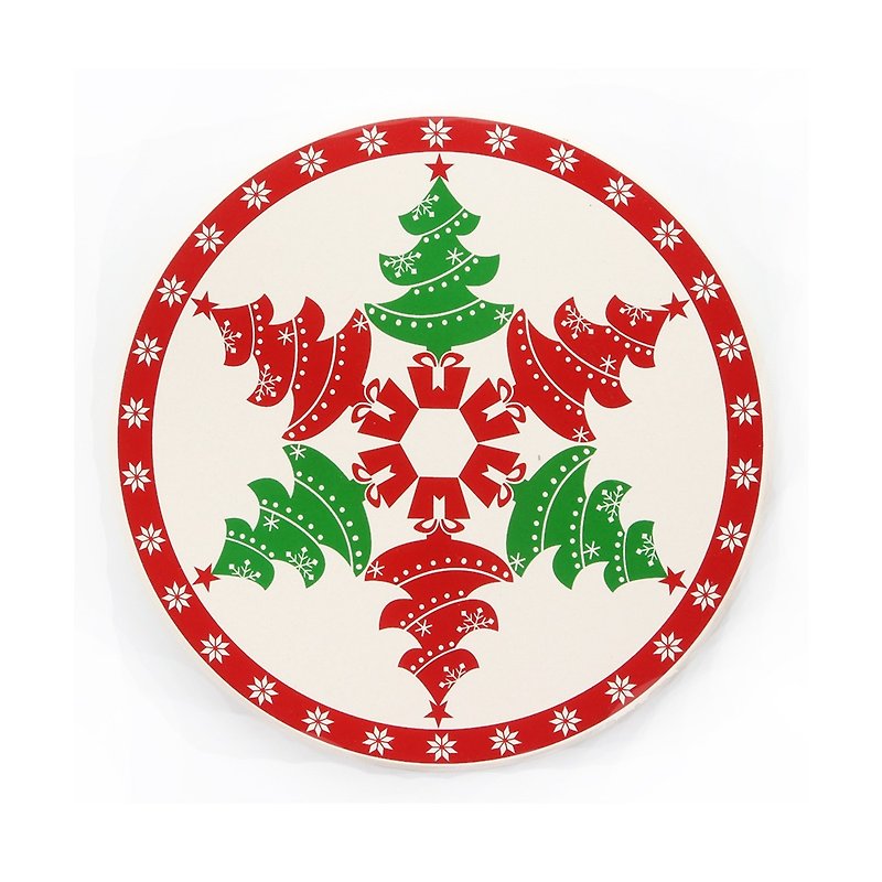 Joy Christmas Tree Water-Absorbent Coaster - Coasters - Pottery Red
