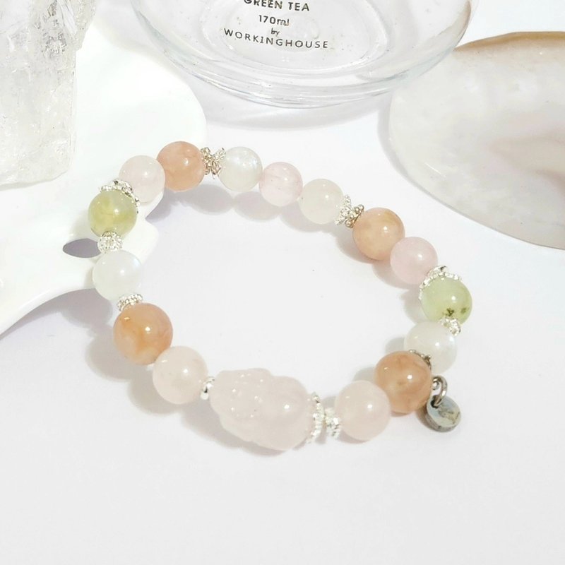 粉晶貔貅設計手鍊/助事業、招桃花之搭配水晶 - 手鍊/手環 - 水晶 粉紅色