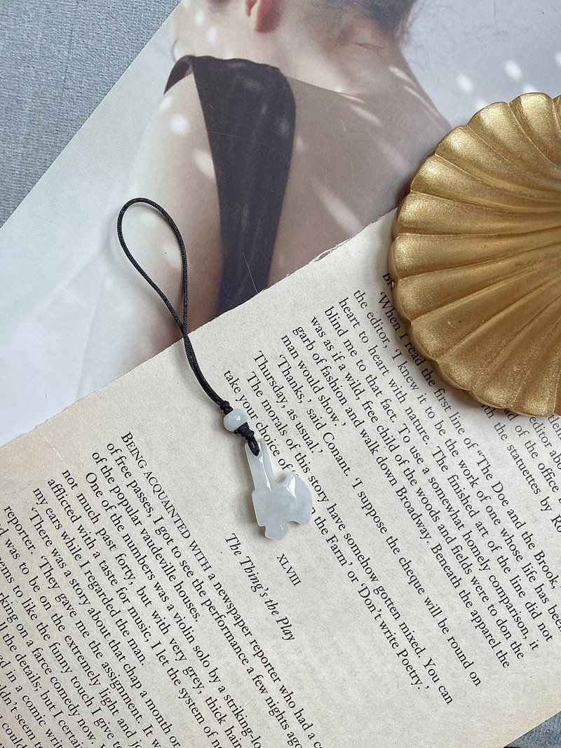 Ice White Ax Charm | Natural Burmese Jadeite - พวงกุญแจ - หยก สีเงิน
