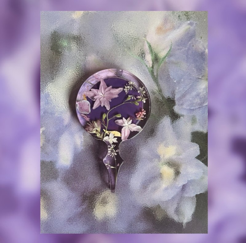 純手工繁花隨身鏡紫色禮盒+絲綢袋+花語卡+禮袋+貼紙 - 彩妝刷具/鏡子/梳子 - 植物．花 紫色
