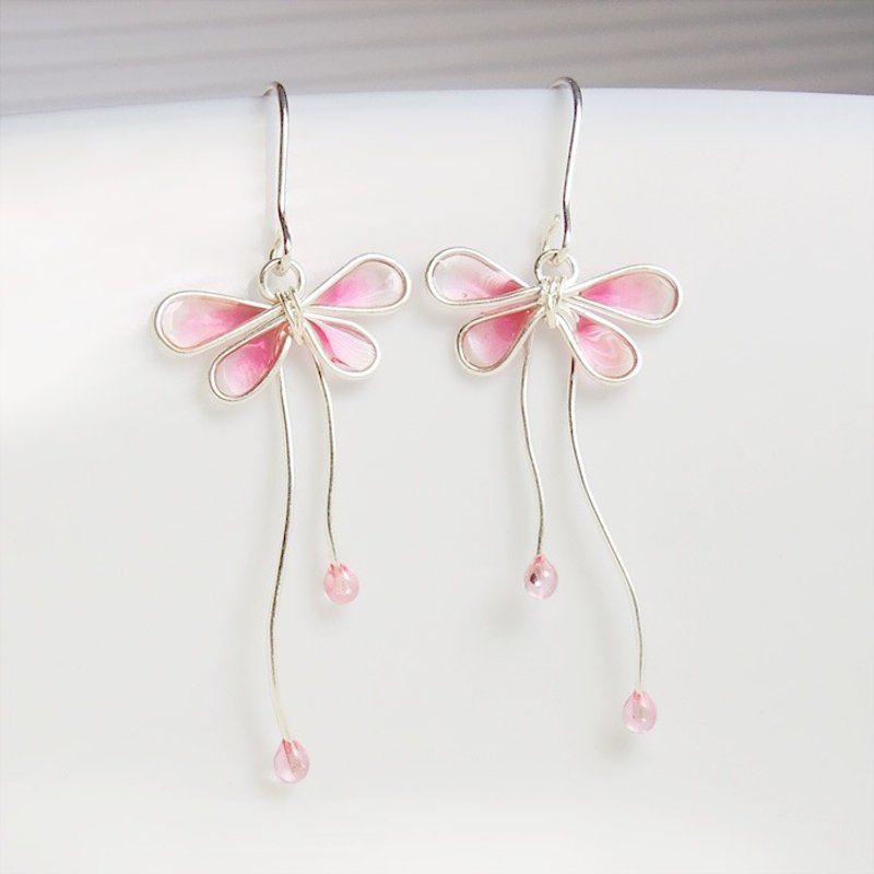 Flying butterflies sterling silver earrings/ear pins/ Clip-On(pair) / pink butterflies - Earrings & Clip-ons - Other Materials Pink