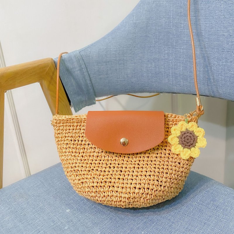 Hand Crocheted Raffia Dumpling Bag - Messenger Bags & Sling Bags - Other Materials Khaki