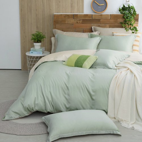 OLIVIA 原創設計寢具 TL2000 果綠X奶油黃/300織天絲萊賽爾/床包枕套組/床包被套組