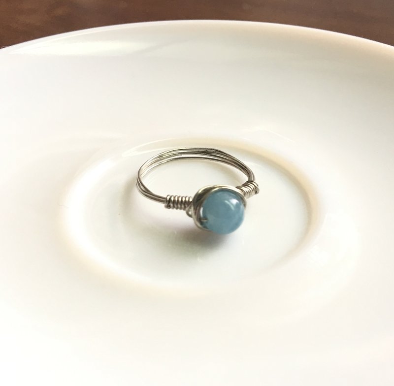 Ops aquamarine wire wrapped Personalized ring - แหวนคู่ - โลหะ สีน้ำเงิน