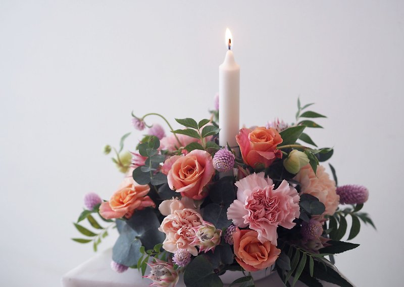 婚禮主桌燭光桌花 British Candle Flower 英式經典玫瑰粉橘鮮花 - 乾燥花/永生花 - 植物．花 粉紅色