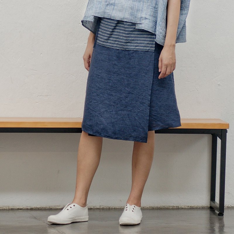BUFU traditional Chinese  skirt dupont sorona  anti-wrinkle SK180118 - Skirts - Cotton & Hemp Blue