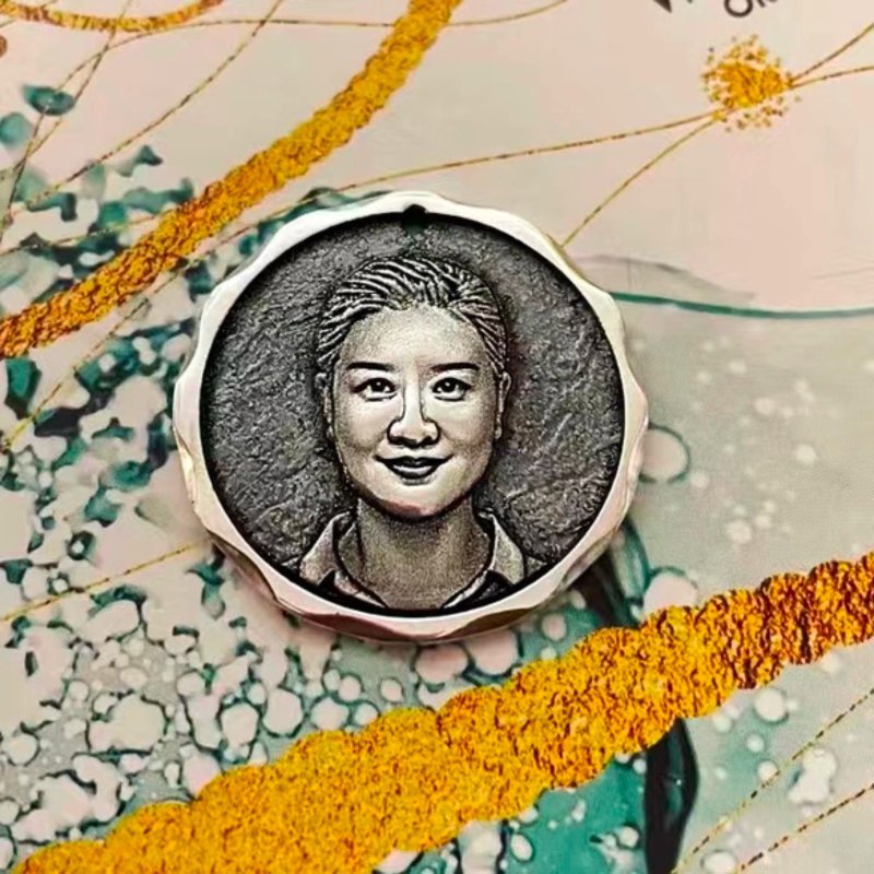 客製化項鍊人像畫 自畫像項鍊 刻字 純銀頸鏈 似顏繪 大師級雕刻 - 項鍊 - 純銀 
