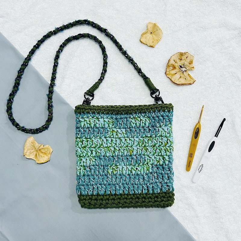 Woven bag/side bag - Ripples of the lake - Crochet bag - Messenger Bags & Sling Bags - Cotton & Hemp Green