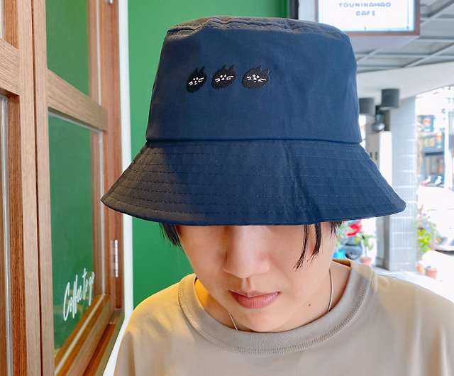 Blue bun cat expression embroidery waterproof short brim fisherman hat men  and women can wear casual sunscreen functional hat - Shop iii sum+ design  studio Hats & Caps - Pinkoi