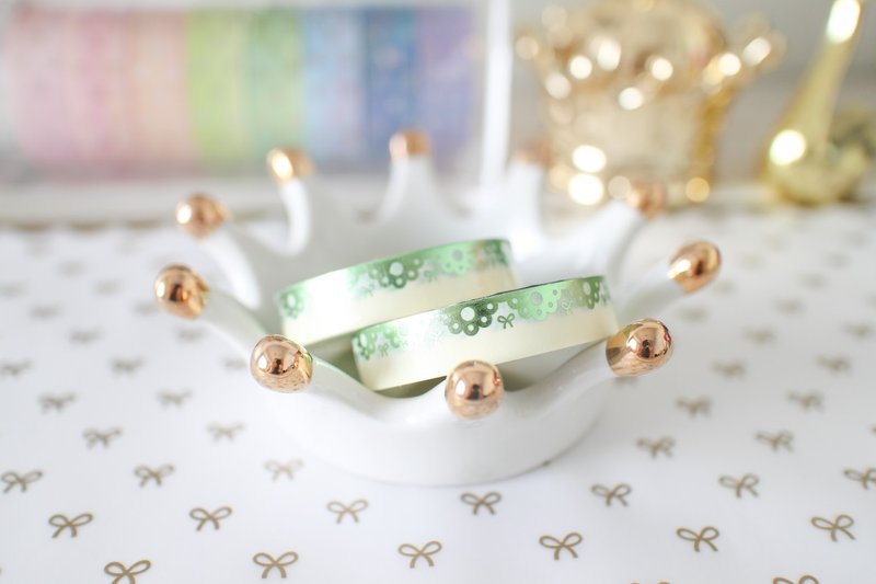 Bronzing paper tape-green lace bronzing small bow - มาสกิ้งเทป - กระดาษ หลากหลายสี