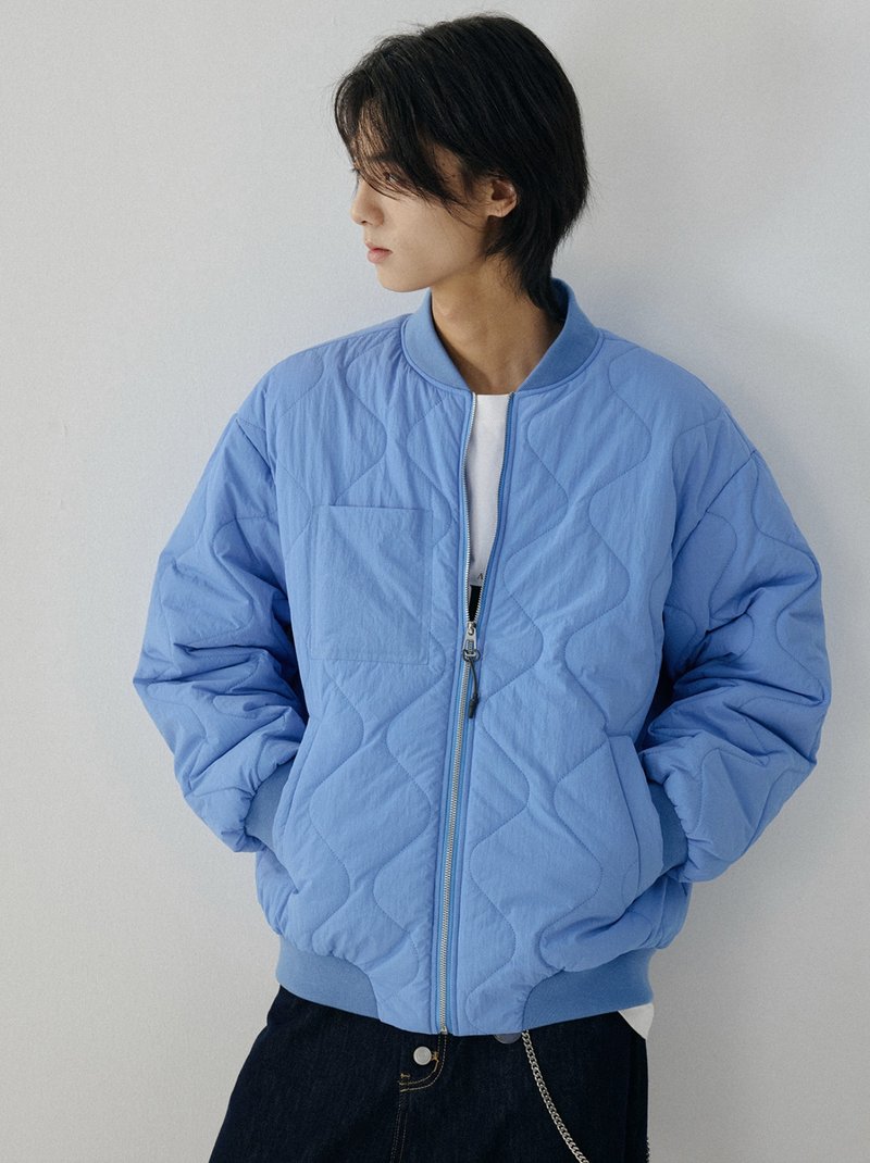 Japanese Retro / Baseball Collar Quilted Cotton Jacket - เสื้อโค้ทผู้ชาย - วัสดุอื่นๆ สีน้ำเงิน