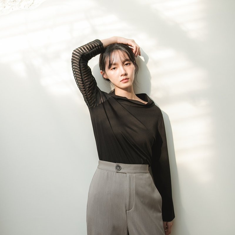 【經典原創】Shade_形影拼接上衣_CLT501_黑 - 女上衣/長袖上衣 - 棉．麻 黑色