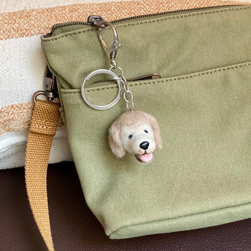 Hand made. Q version golden retriever key ring - ที่ห้อยกุญแจ - ขนแกะ สีกากี