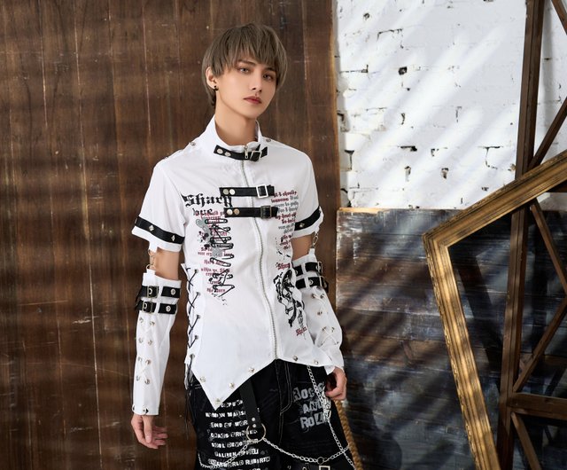 Visual kei PUNK Sharp love studded tuxedo zipper shirt w