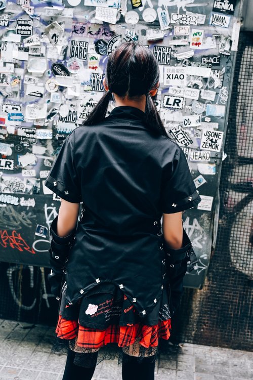 Visual kei PUNK Sharp love studded tuxedo zipper shirt w