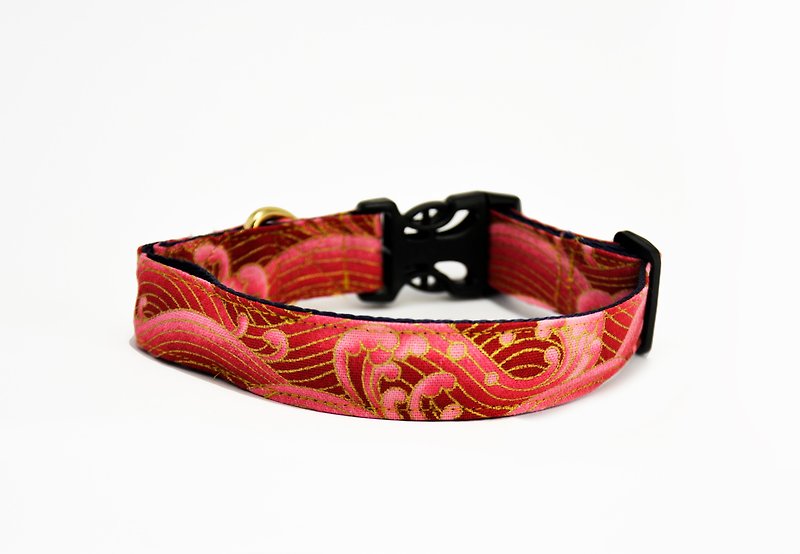Dog Collar Safety Light-red waves-stylish dog collar - ปลอกคอ - ผ้าฝ้าย/ผ้าลินิน สีแดง
