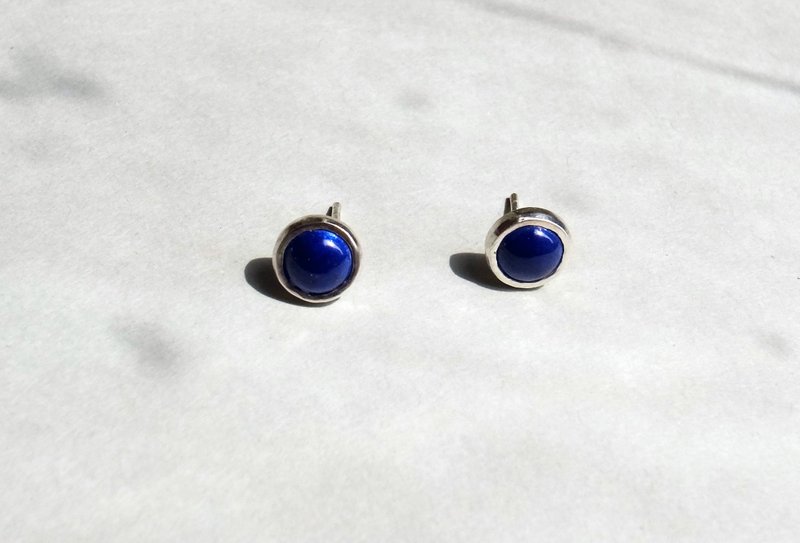 Small pair of sterling silver inlaid round enamel earrings - ต่างหู - วัตถุเคลือบ สีน้ำเงิน