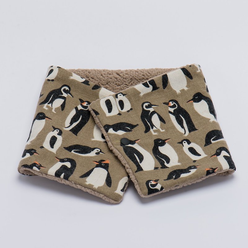 Penguin family background coffee - a short scarf # # # cold cold warm # wild - ผ้าพันคอ - ผ้าฝ้าย/ผ้าลินิน สีนำ้ตาล