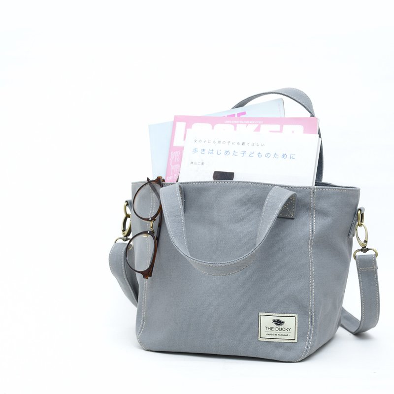 basket bag - gray - กระเป๋าคลัทช์ - ผ้าฝ้าย/ผ้าลินิน สีเทา