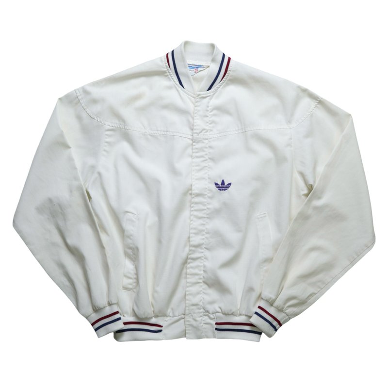 1970s 加拿大製 Adidas刺繡Logo運動外套 Lightning拉鍊 - 女大衣/外套 - 棉．麻 白色
