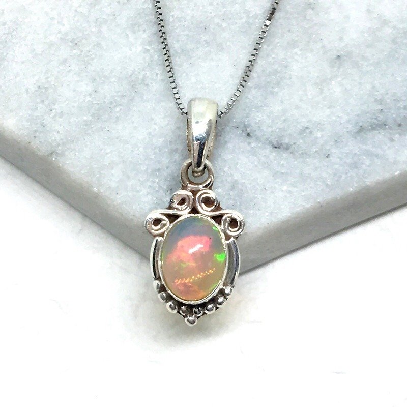 Opal 925 sterling silver exotic classic style necklace Nepal handmade mosaic production - Necklaces - Gemstone Multicolor