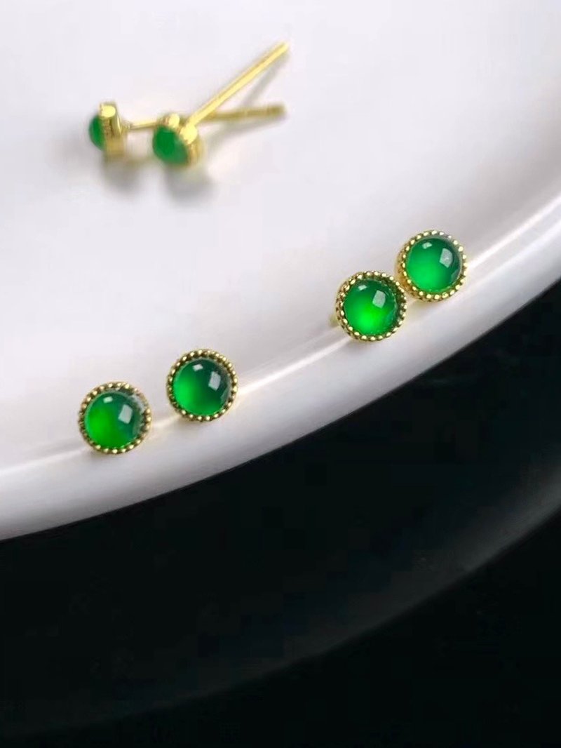 Ice Natural Burmese Jadeite A Jade Necklace Earrings 18k Golden Sun Green Cabbage Jadeite Stud Earrings - Earrings & Clip-ons - Jade Green