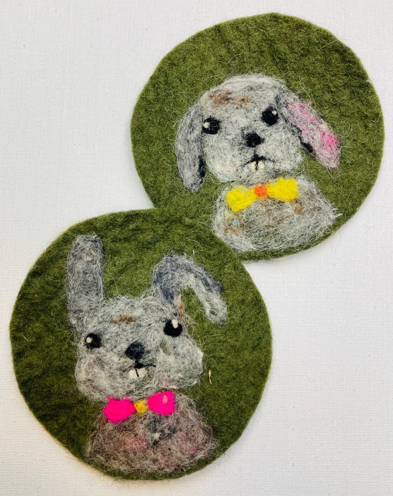 Rabbit  - A set of 2 Needle Felted Coasters - Coasters - Wool 