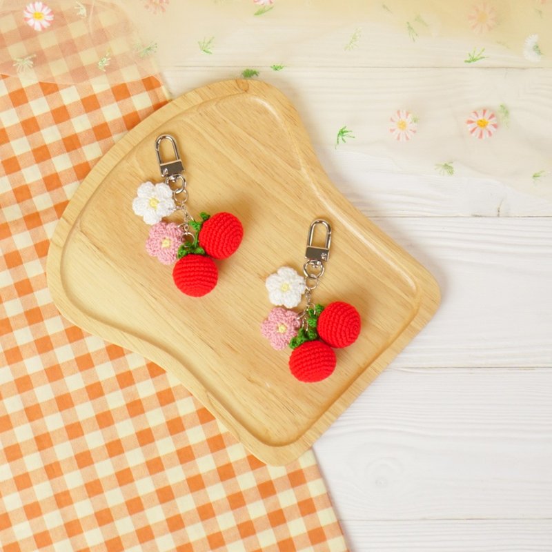 Tomato keychain charm zipper  key ring key chain bag charm handmade gift - Charms - Cotton & Hemp Red