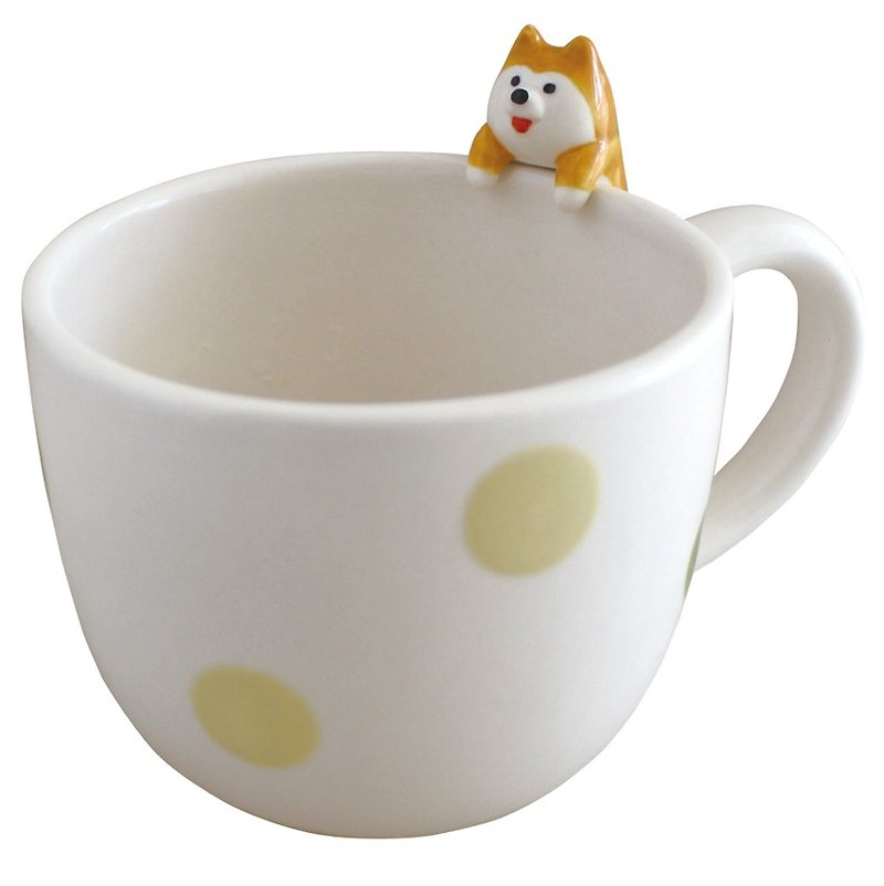 【Japan Decole】 concombre snack time little bit mug cup / soup cup ★ Chai dog pattern - Mugs - Pottery Gold