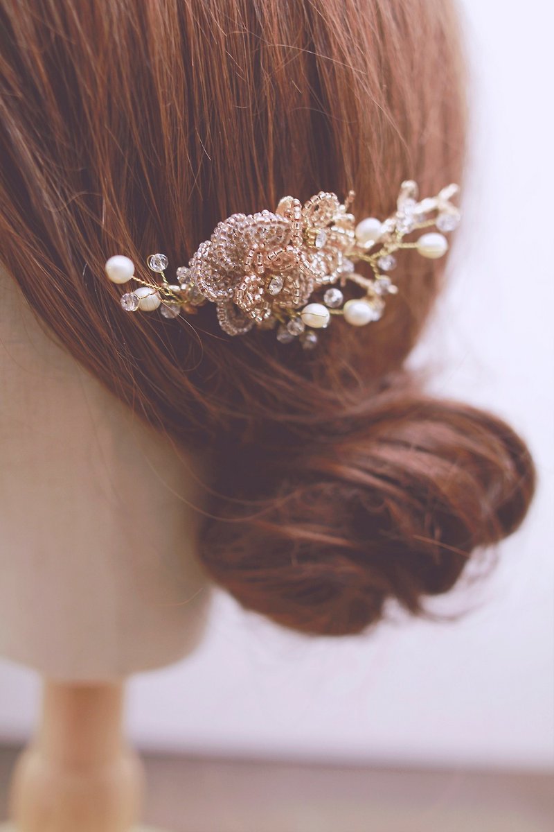 Bridal Headpiece-Gorgeous Beaded Flower Gold Bridal Headpiece, Boho Headpiece - Hair Accessories - Glass Gold