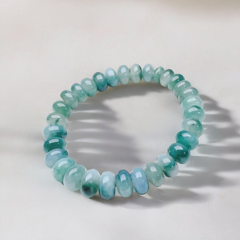 [Good Luck] Ice Floating Blue Flower Jadeite Hand Beads | Natural Burmese Jadeite A Grade | Gifts - สร้อยข้อมือ - หยก สีเขียว