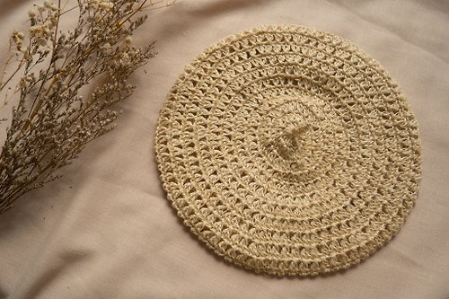 MikkaFashion 夏季貝雷 | 田園鄉村風 手鉤貝雷帽子 貝蕾帽 侘寂素材 黃麻加金