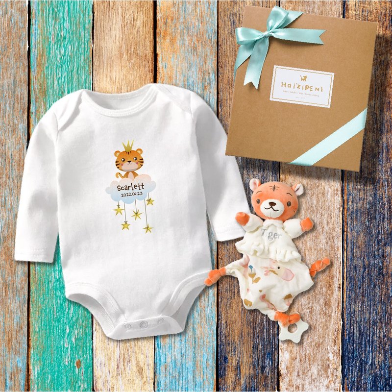 My little lucky elephant customized long-sleeved baby bodysuit+security blanket - Baby Gift Sets - Cotton & Hemp White